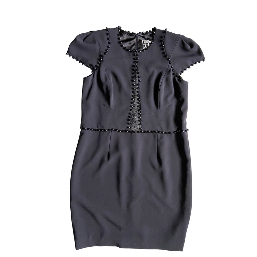 Lucian Matis‎ Black Beaded Lace Panel Cocktail Dress Size 8 Luxury Timeless $988